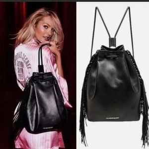 Victoria’s Secret Drawstring Fringe Vegan Leather Backpack & FREE Cosmetic bag